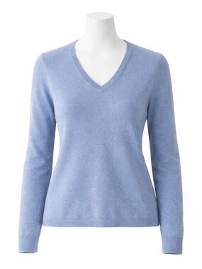 Size L Lord & Taylor Women’s Cashmere V Neck Sweater Blue Classic Soft